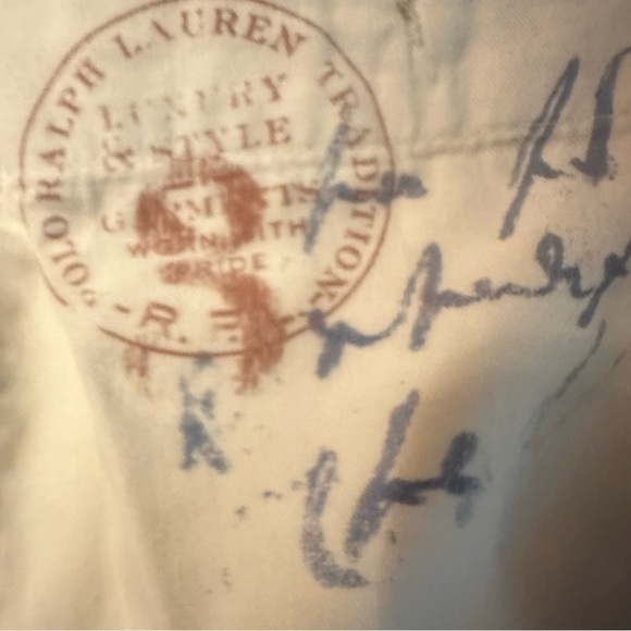 Vtg POLO Ralph Lauren Pants Mens 32 Blue / White Block Print Cotton - Picture 9 of 14